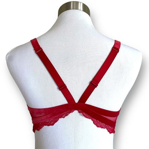 Victorias Secret Bralette M Red Lace Velvet Wireless Bra Front Close Valentines - Picture 5 of 6